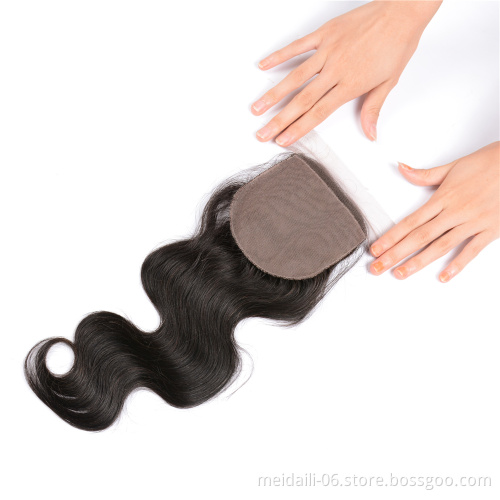 4*4 Hair Weave Closure Human Brazilian Body Wave Style Wave, Natural Black Color Body Wave Hair Closure